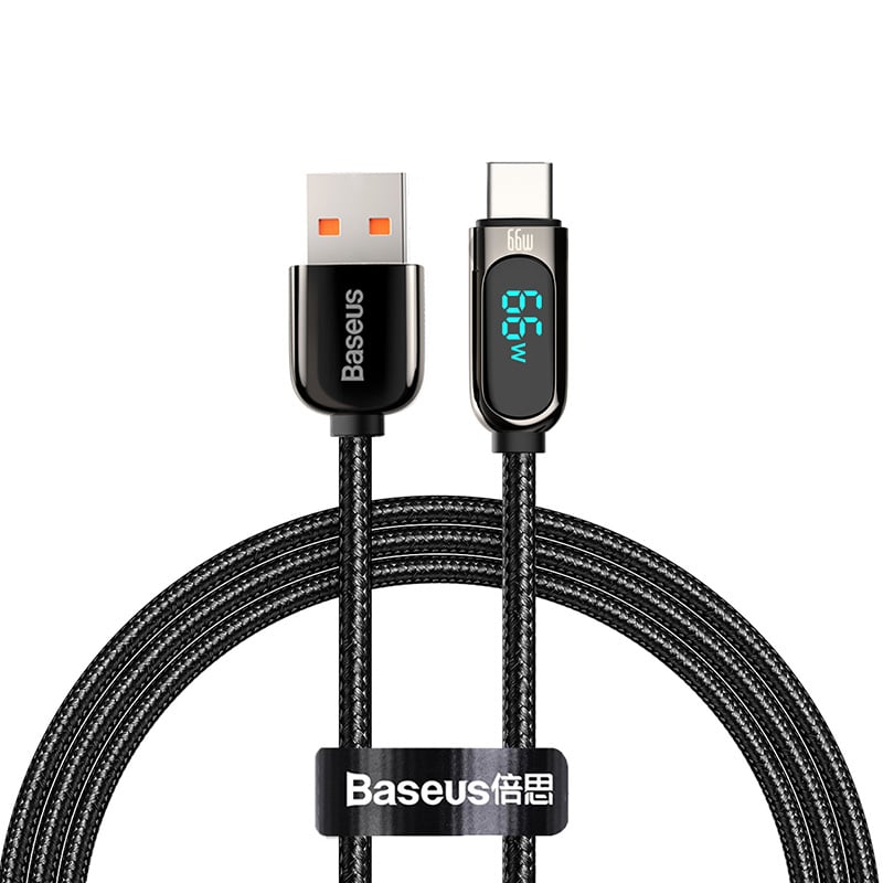 Baseus Display Snabbladdare USB-A till USB-C, 66w, 1m - Svart