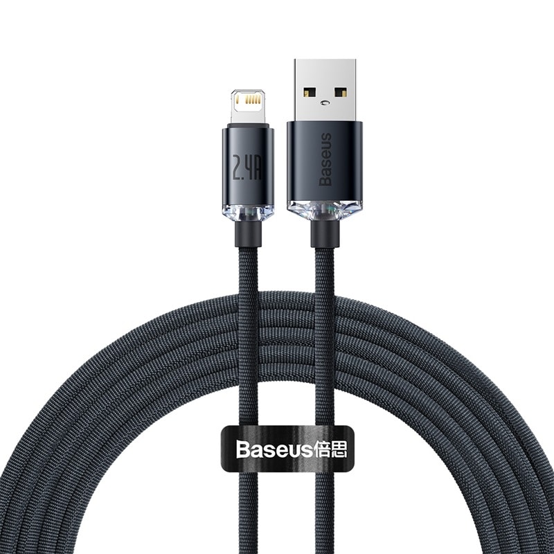 Baseus Crystal Shine Snabbladdare USB-A till Lightning, 2.4, 2m - Svart