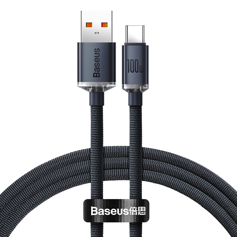 Baseus Crystal Shine Snabbladdare USB-A till USB-C Kabel, 100w, 1.2m - Svart