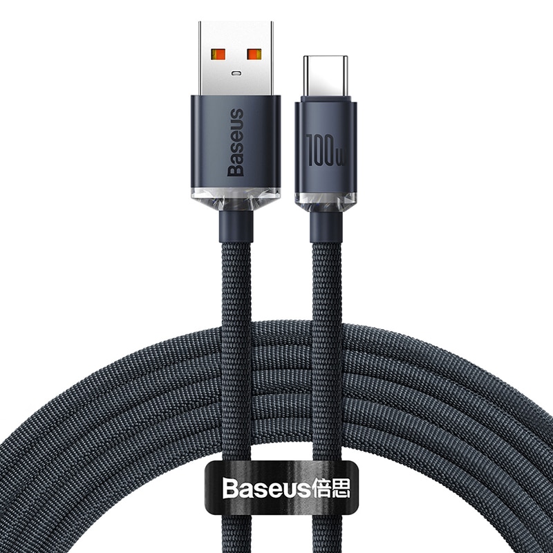 Baseus Crystal Shine Snabbladdare USB-A till USB-C Kabel, 100w, 2m - Svart