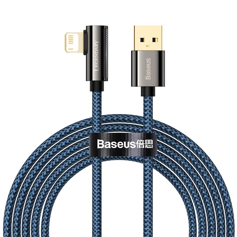 Baseus Legend Vinklad Snabbladdare USB-A till Lightning, 2.4A, 2m - Blå