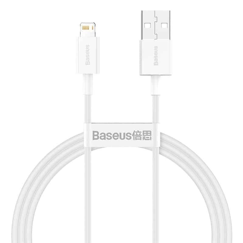 Baseus Superior Snabbladdare USB-A till Lightning Kabel, 2.4A, 1m - Vit